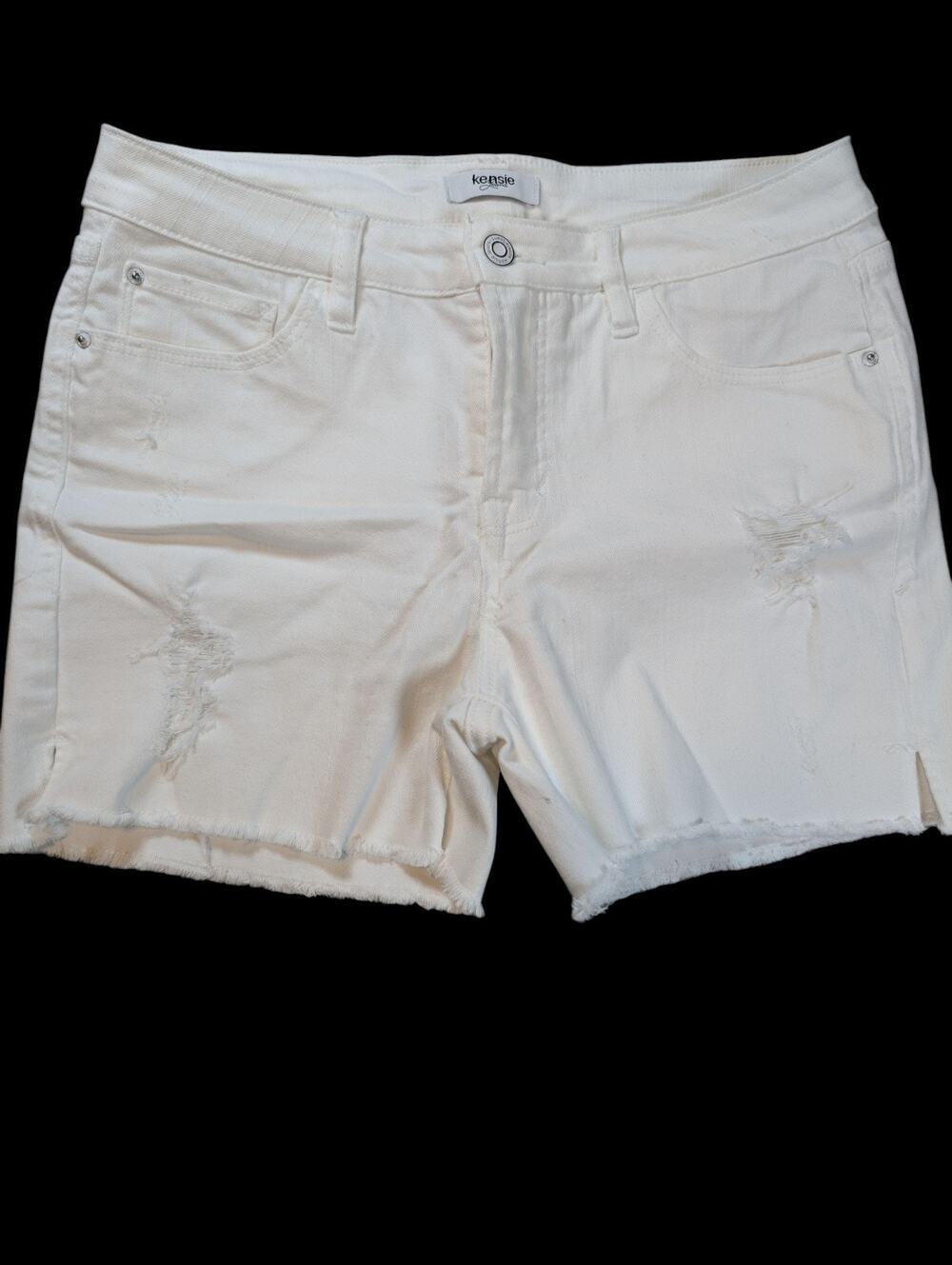 Kensie Denim Shorts Women's 6 Mid Rise Distressed Coastal Beach White Y2K